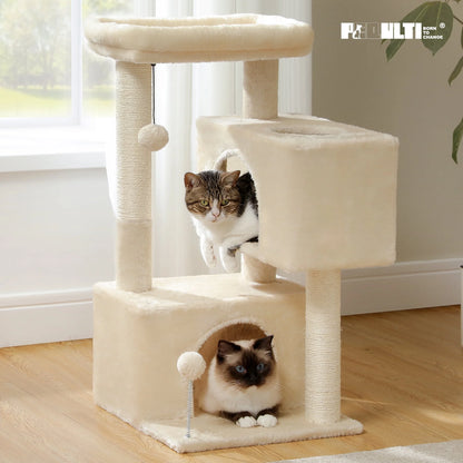 31.5" Modern Cat Tree Tower with Dual Large Condos for Kitten ＆ Medium Size Cat Dark Gray